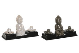 DKD Home Decor Soporte Incienso Oriental Buda Gris Blanco Cerámica MDF 24 x 8 x 14 cm (2 Unidades)