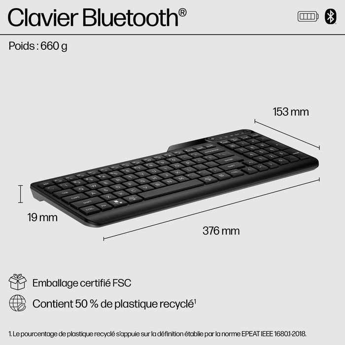 HP Teclado Bluetooth Inalámbrico 460, Multi-dispositivo, Numpad Completo, Batería hasta 24 Meses, Compatible Windows/macOS/Chrome OS