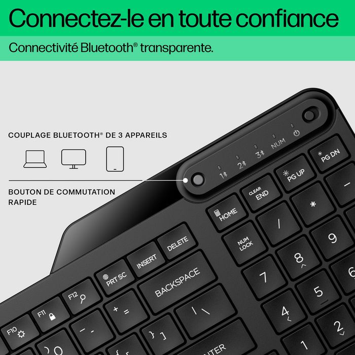 HP Teclado Bluetooth Inalámbrico 460, Multi-dispositivo, Numpad Completo, Batería hasta 24 Meses, Compatible Windows/macOS/Chrome OS