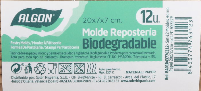 Algon Set 12 Moldes Horno Papel 20 cm x 7 cm x 7 cm (24 Unidades)