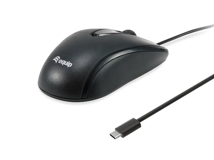 Equip 245116 Ratón Óptico USB Tipo C para Oficina - Ambidextro, 1200 DPI, Cable 1.5m, Compatible con Windows y macOS