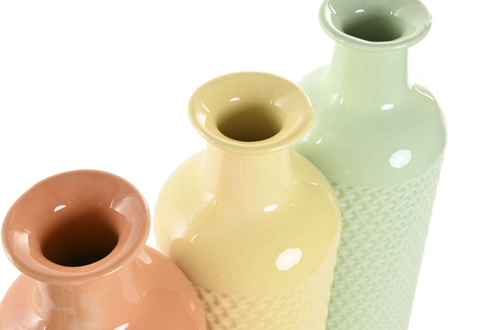 DKD Home Decor Jarrón Básico Beige Verde Terracota Dolomita 13 x 41 x 13 cm (3 Unidades)