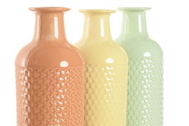 DKD Home Decor Jarrón Básico Beige Verde Terracota Dolomita 13 x 41 x 13 cm (3 Unidades)