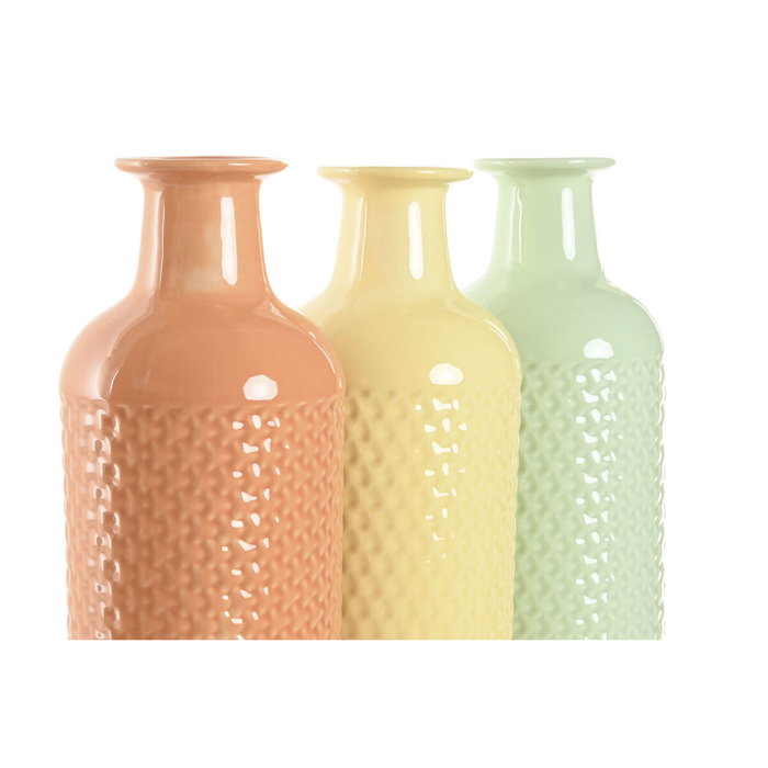 DKD Home Decor Set de 3 Jarrones de Dolomita Surtidos (13x13x41 cm) en Beige, Verde y Terracota