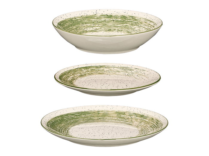 Vessia Vajilla 12 Piezas Patinada Verde, Cerámica, Plato Grande 27x27x3 cm y Plato Hondo 20x20x4.5 cm, Dimensiones 27x15x27 cm (Set de 2)