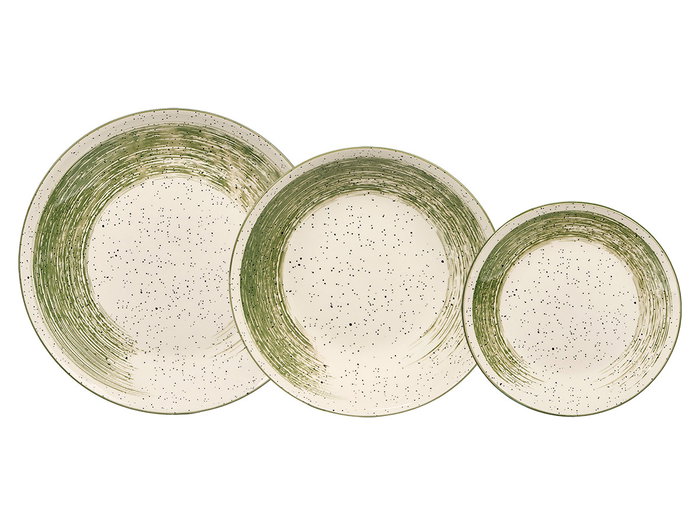 Vessia Vajilla 12 Piezas Patinada Verde, Cerámica, Plato Grande 27x27x3 cm y Plato Hondo 20x20x4.5 cm, Dimensiones 27x15x27 cm (Set de 2)