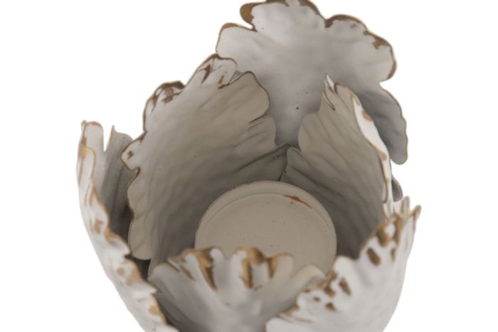 DKD Home Decor Portavelas Metal Flor Envejecido Blanco y Dorado