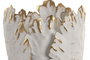 DKD Home Decor Portavelas Metal Flor Envejecido Blanco y Dorado