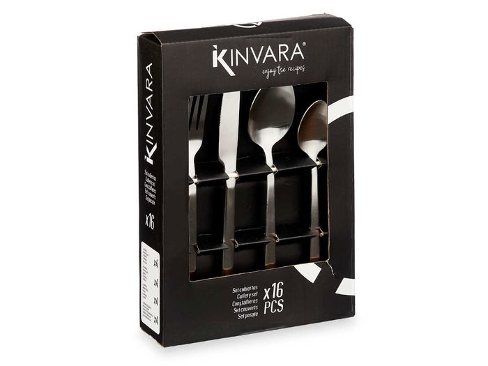 Kinvara Set 16 Piezas Cubiertos Plata Mate Metal (410 SS) 17 x 24 x 5 cm (Set de 6)