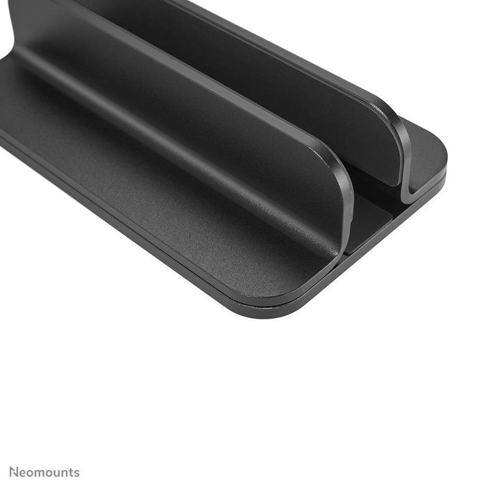 Neomounts NSLS300BLACK Soporte Vertical para Portátil de Aluminio Negro, Ajustable para Portátiles de 11" a 17" hasta 5 kg, Ahorra Espacio en el Escritorio