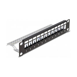 DeLOCK Patch Panel Keystone 1U Negro 12 Puertos con Entlastungsschiene para Rack, Modelo 10? - 254 x 72 x 44 mm, Metal