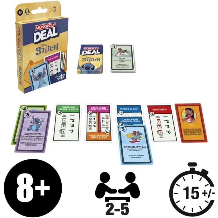 Hasbro Gaming Monopoly Deal Stitch, Juego de Cartas Rápido 15 Minutos, A Partir de 8 Años