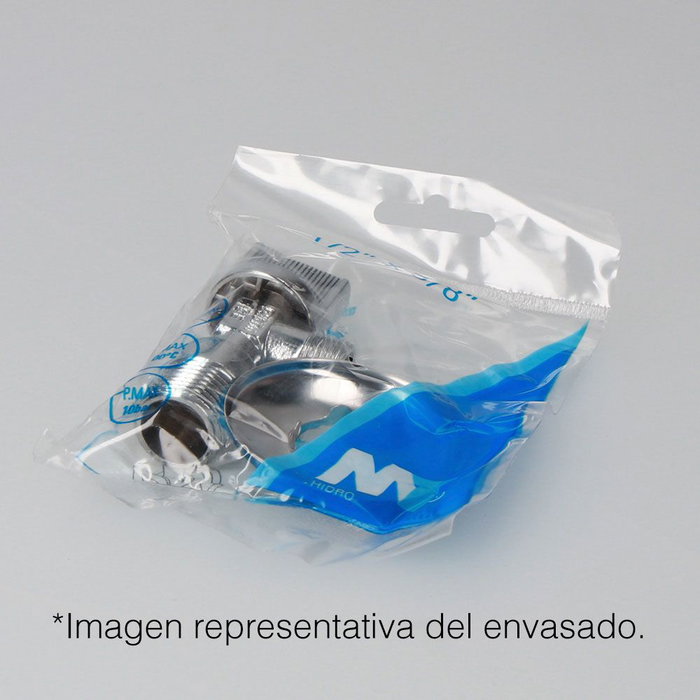 MT Válvula Escuadra Larga 1/2' x 3/8', Latón Cromado, Cierre Esférico Rápido (1/4 Vuelta), 10 Bar, Para Agua Fría y Caliente