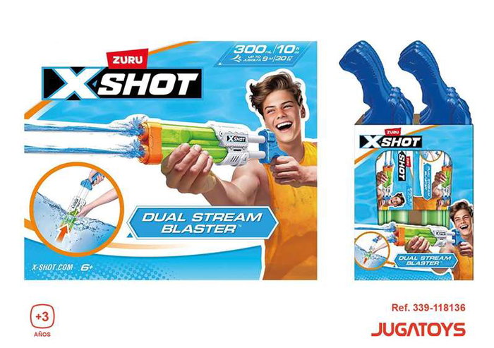 X-Shot Pistola de agua Small Quad Stream Blaster con dos cañones, modelos surtidos (13.2x40.2x5.3 cm)
