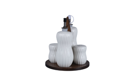 DKD Home Decor Pengjia 25 Aceitera Vinagrera Set de 4 Porcelana Bambu Blanco Marron Oscuro 17 x 19 x 17 cm