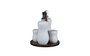 DKD Home Decor Pengjia 25 Aceitera Vinagrera Set de 4 Porcelana Bambu Blanco Marron Oscuro 17 x 19 x 17 cm