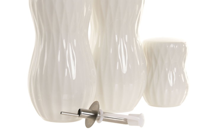 DKD Home Decor Pengjia 25 Aceitera Vinagrera Set de 4 Porcelana Bambu Blanco Marron Oscuro 17 x 19 x 17 cm