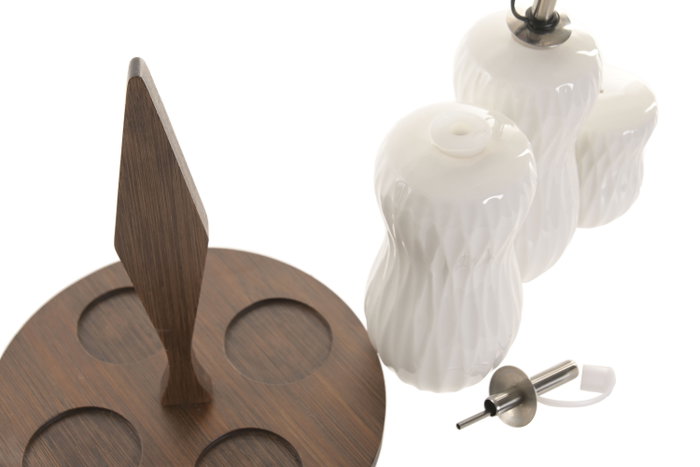 DKD Home Decor Pengjia 25 Aceitera Vinagrera Set de 4 Porcelana Bambu Blanco Marron Oscuro 17 x 19 x 17 cm