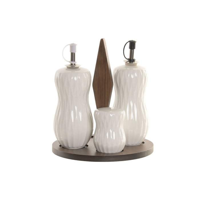 DKD Home Decor Set de Aceitera y Vinagrera de Porcelana y Bambú