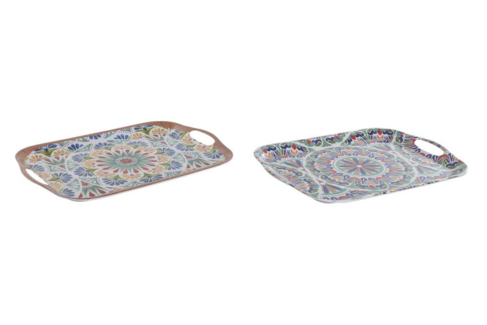 DKD Home Decor Bandeja de Melamina Mandala Multicolor, Surtido de 2 DKD Home Decor Bandeja de Melamina Mandala Multicolor, Surtido de 2