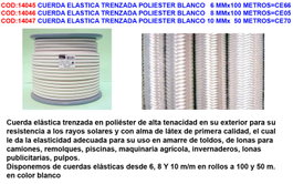 Cuerda elástica trenzada poliéster blanco 6 mm x 100 metros