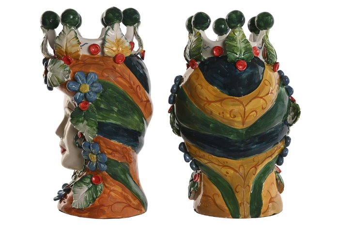 DKD Home Decor Macetero de Porcelana Cabeza Siciliana Pack de 2