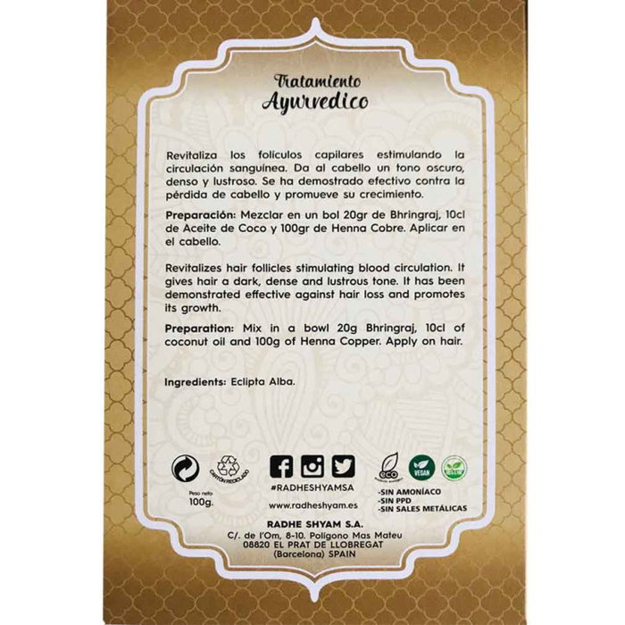 RADHE SHYAM Tratamiento Capilar Ayurvédico Bhringraj 100g RADHE SHYAM Tratamiento Capilar Ayurvédico Bhringraj 100g