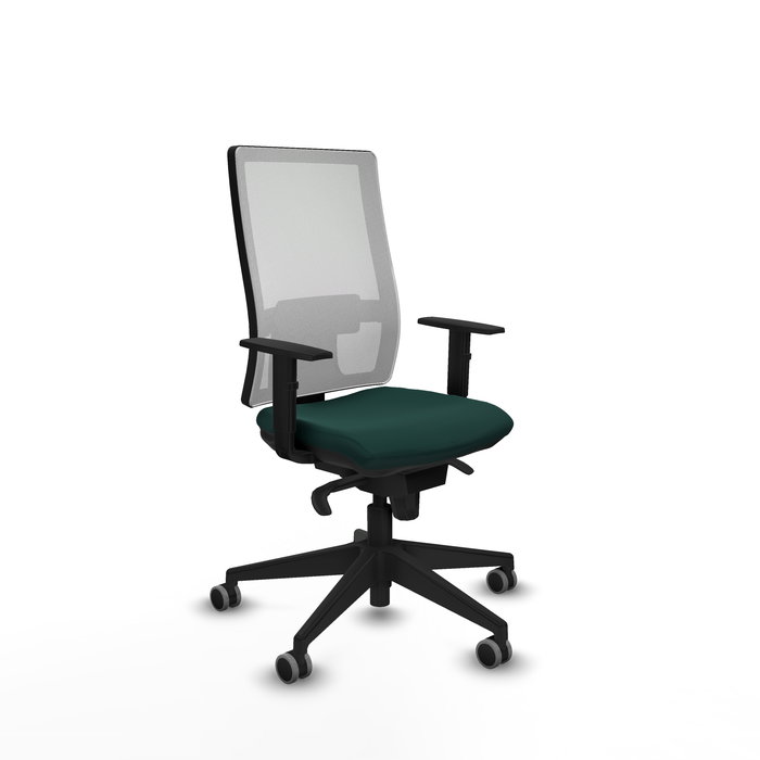 Silla de oficina Horna con mecanismo Sincro tapizada con Similpiel color Verde botella y malla color Blanco. Equipada con lumbar 1D, Brazos 1D y Ruedas 65 mm parqué Silla de oficina Horna con mecanismo Sincro tapizada con Similpiel color Verde botella y malla color Blanco. Equipada con lumbar 1D, Brazos 1D y Ruedas 65 mm parqué