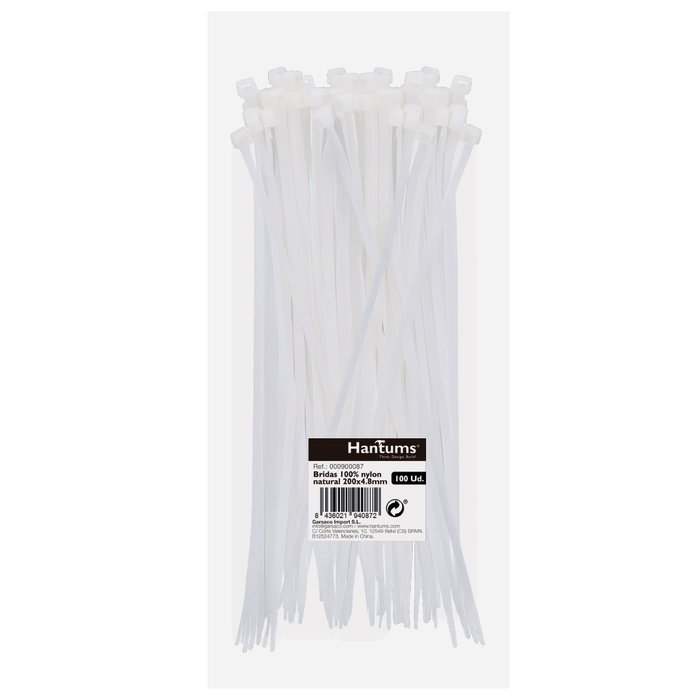 Hantums Bolsa de 100 Bridas 100% Nylon 200x4.8mm Natural Hantums Bolsa de 100 Bridas 100% Nylon 200x4.8mm Natural