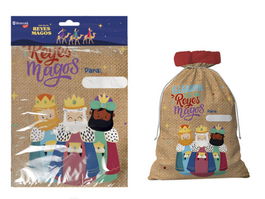 Bismark Saco de Regalos Reyes Magos Grande 332929, Saco Navideño Personalizable con Diseño Impreso y Tacto Peluche, Medida Blíster 25.5x43x4 cm