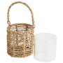 Dae Farolillo Cesta Portavelas con Vaso de Vidrio y Pasto Marino - Diseño Artesanal con Asa - Decoración para Mesa - Ø12,5x12,5 cm