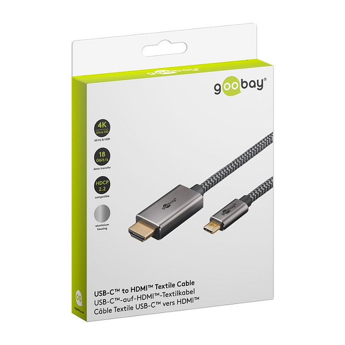 Goobay Cable Adaptador USB-C a HDMI 4K/60Hz, 2 Metros, Negro/Plata Goobay Cable Adaptador USB-C a HDMI 4K/60Hz, 2 Metros, Negro/Plata