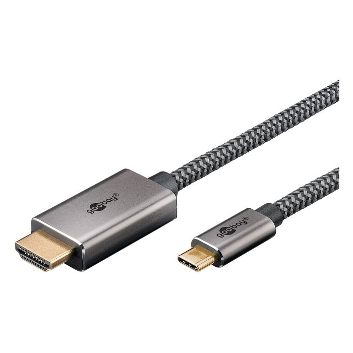 Goobay Cable Adaptador USB-C a HDMI 4K/60Hz, 2 Metros, Negro/Plata Goobay Cable Adaptador USB-C a HDMI 4K/60Hz, 2 Metros, Negro/Plata