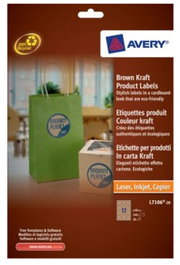 Avery L7106-20 Paquete 20 Hojas Etiquetas Redondas Papel Kraft Efecto Cartón 60 Mm Para Impresoras Láser Inkjet