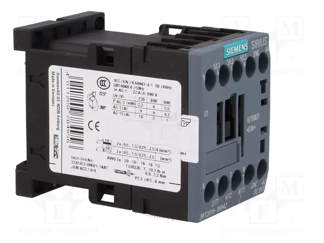 Siemens 3RT20161BB42 Schtz AC-3 4kW/400V 1 24VDC 3p S00 Siemens 3RT20161BB42 Schtz AC-3 4kW/400V 1 24VDC 3p S00