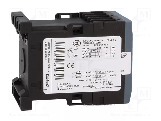 Siemens 3RT20161BB42 Schtz AC-3 4kW/400V 1 24VDC 3p S00 Siemens 3RT20161BB42 Schtz AC-3 4kW/400V 1 24VDC 3p S00