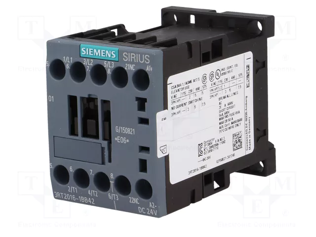 Siemens 3RT20161BB42 Schtz AC-3 4kW/400V 1 24VDC 3p S00 Siemens 3RT20161BB42 Schtz AC-3 4kW/400V 1 24VDC 3p S00