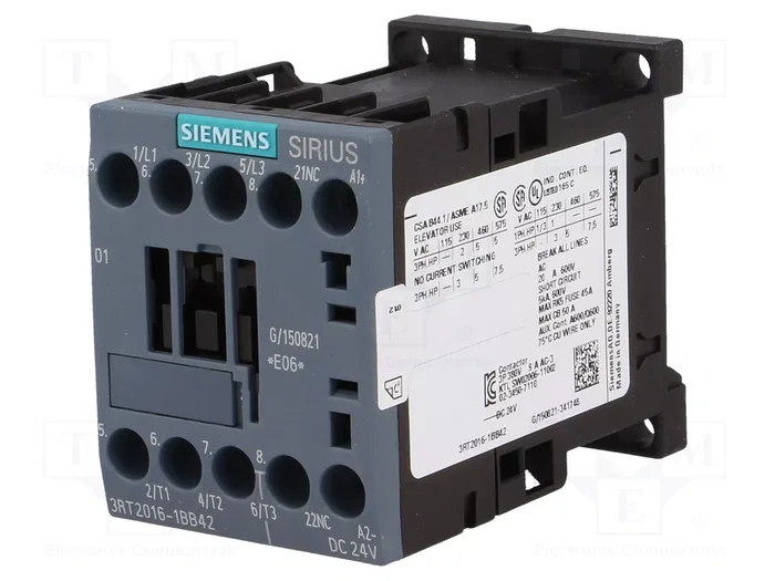 Siemens 3RT20161BB42 Schtz AC-3 4kW/400V 1 24VDC 3p S00 Siemens 3RT20161BB42 Schtz AC-3 4kW/400V 1 24VDC 3p S00
