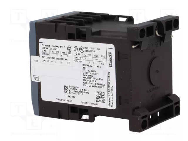 Siemens 3RT20161BB42 Schtz AC-3 4kW/400V 1 24VDC 3p S00 Siemens 3RT20161BB42 Schtz AC-3 4kW/400V 1 24VDC 3p S00
