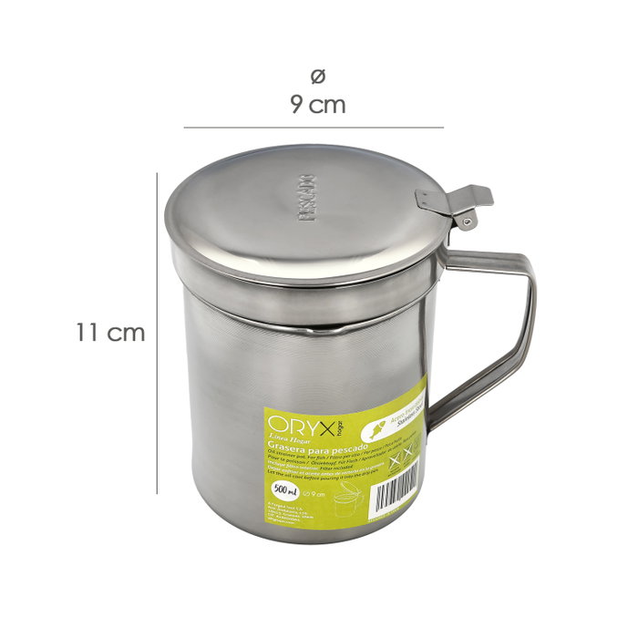 ORYX Grasera de Acero Inoxidable de 0,5 L con Colador y Tapa