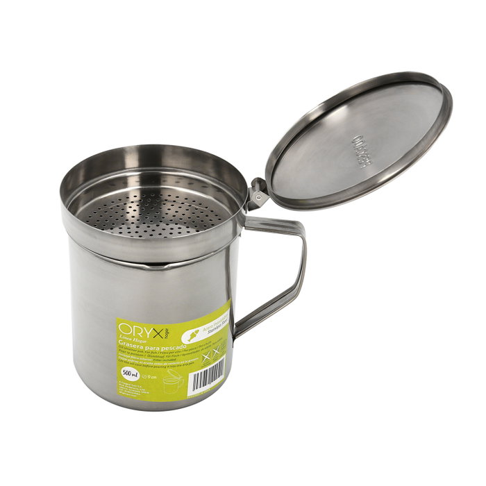 ORYX Grasera de Acero Inoxidable de 0,5 L con Colador y Tapa