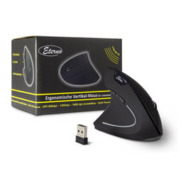 Inter-Tech KM-206L Ratón Vertical Ergonómico para Zurdos, Inalámbrico 2.4GHz, 6 Botones, 1600 DPI, Negro/Blanco