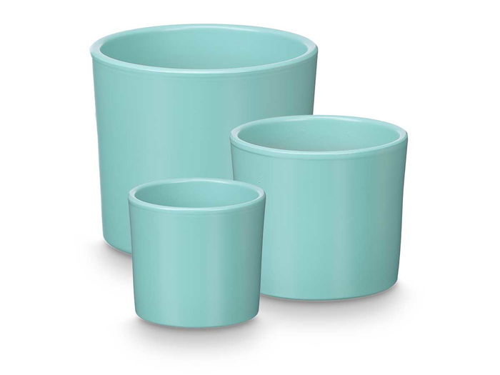 Ibergarden Set 3 Macetas Cilindro Turquesa Mate 14 cm, 17 cm, 22 cm