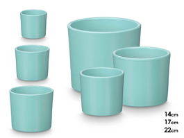 Ibergarden Set 3 Macetas Cilindro Turquesa Mate 14 cm, 17 cm, 22 cm