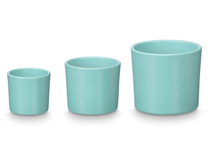 Ibergarden Set 3 Macetas Cilindro Turquesa Mate 14 cm, 17 cm, 22 cm