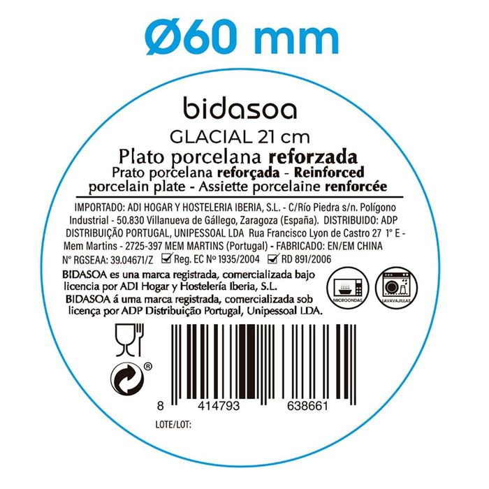 Plato Hondo Porcelana Glacial Coupe Bidasoa 21 cm
