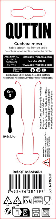 Inde Set 3 Cucharas de Mesa "Antartica" 2 mm - Piezas: 19.6 x 4.4 x 1.8 cm (12 Cajas)