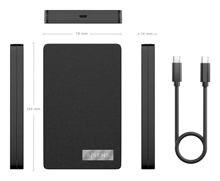 Aisens ASE-2541B Caja Externa para Disco Duro 2.5 SATA a USB-C USB 3.1 Gen 1, Negra
