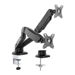 VALUE 17.99.1163 Soporte Dual Brazo de Monitor LCD, Montaje en Escritorio, Gasfeder, 5 Articulaciones, para 2 Pantallas de 12-27", Hasta 2x 6.5 kg, Negro
