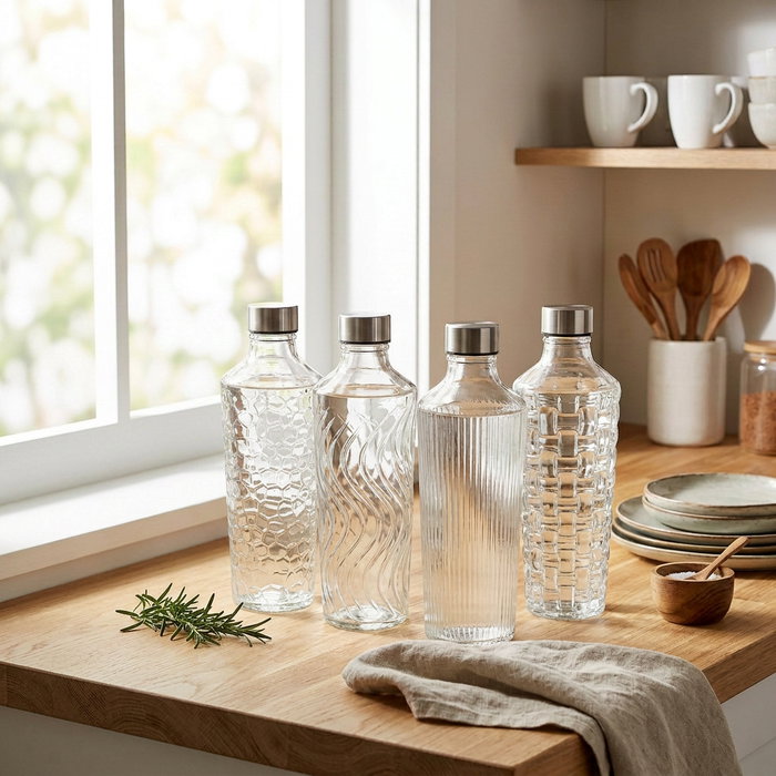 La Mediterranea Botella de Vidrio con Tapa de Acero 1000ml